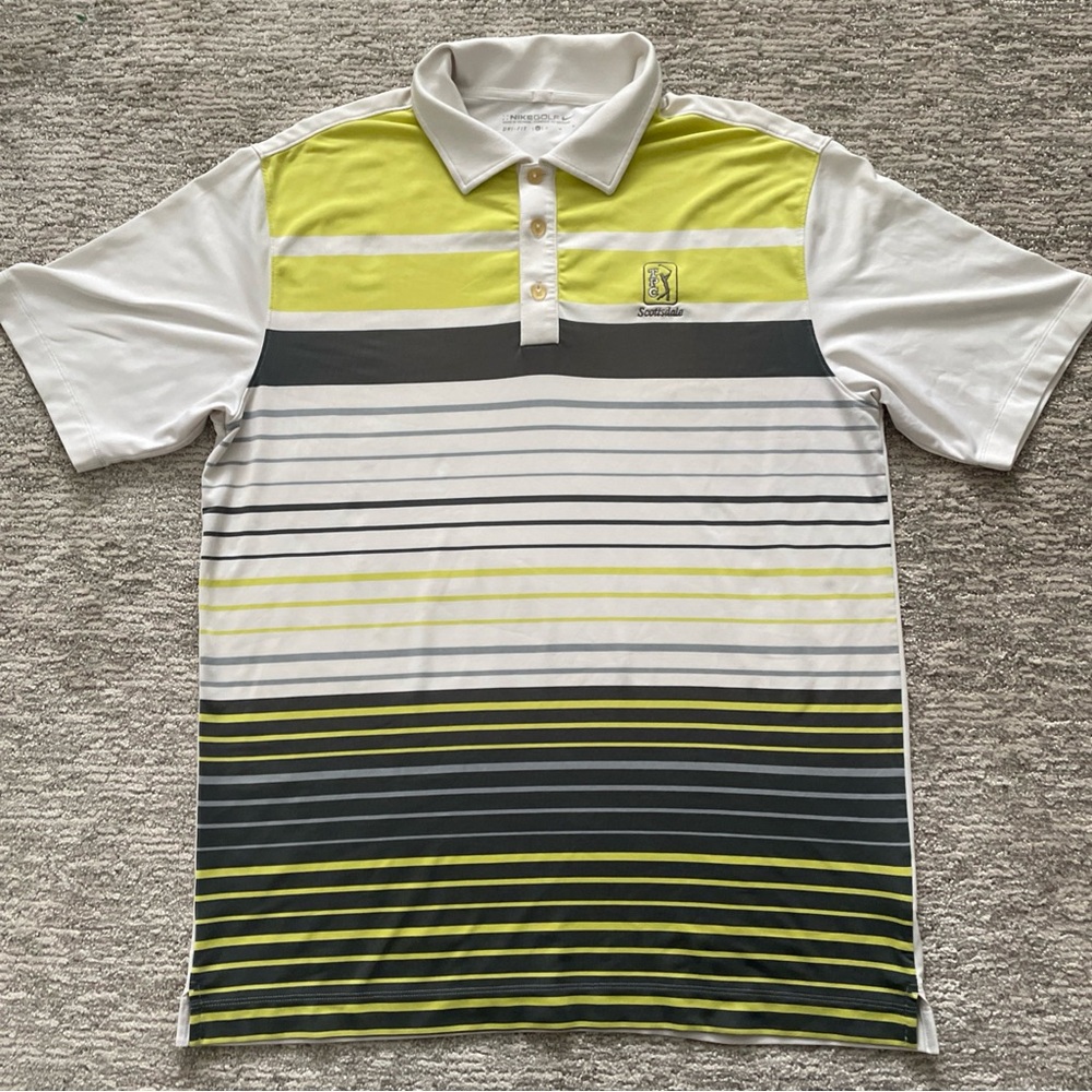 Nike Polo Mens Medium Striped Golf TPC Scottsdale Dri-Fit Performance Stretch